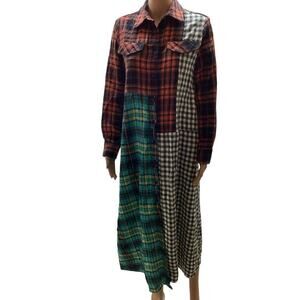 QMP plaid multicolor flannel shirt dress long sleeve womens size Small